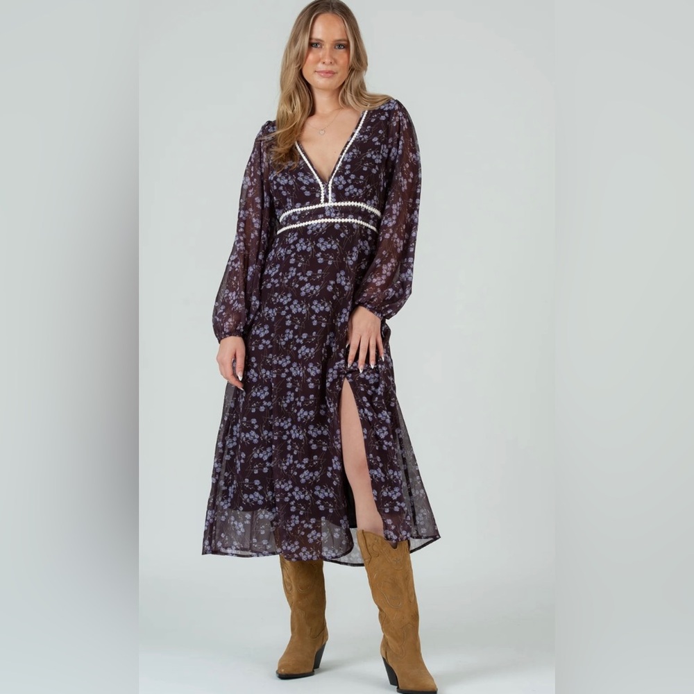 NWT Lucca Couture Fall Floral Maxi Dress Iris Floral